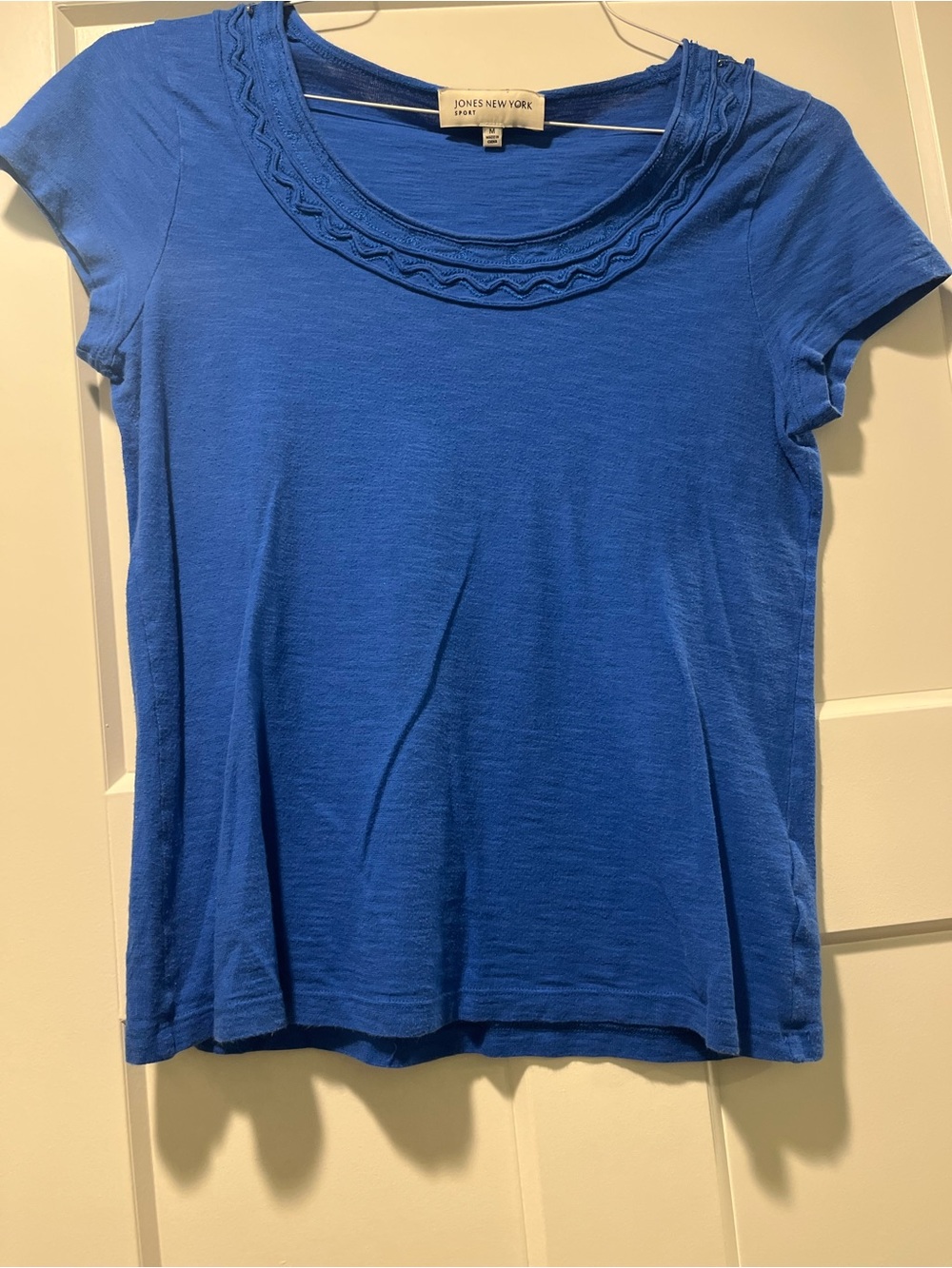 Jones New York Royal Blue Short Sleeve Scoop Neck Tee with Scallop Trim